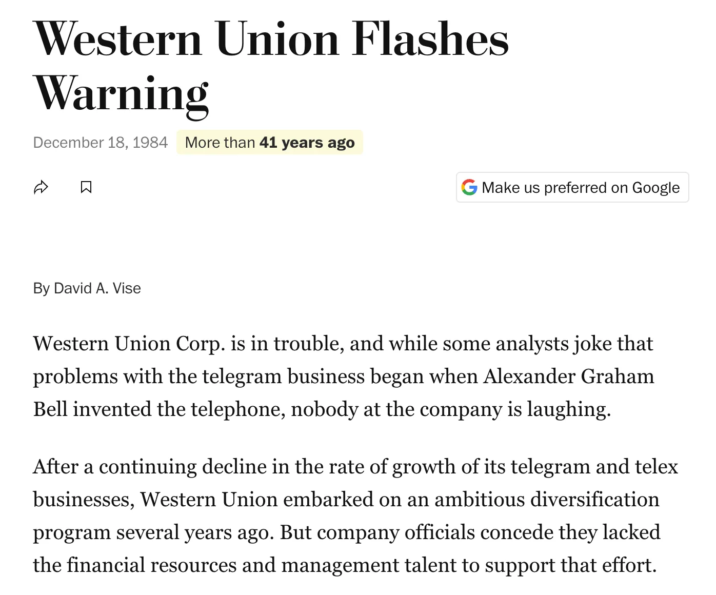 Western Union Flashes Warning, Washington Post, Dec. 19, 1984
